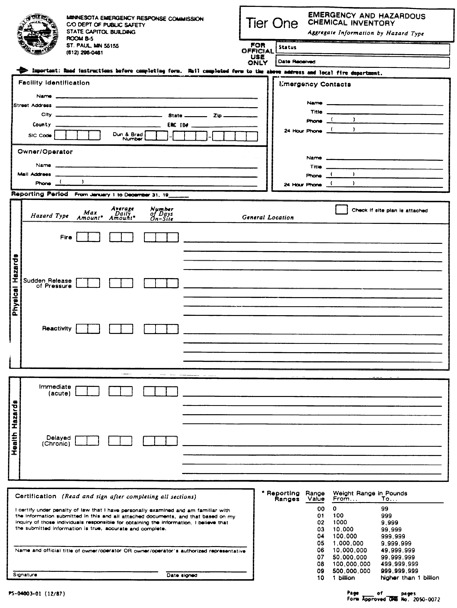 1 page - Insert Emergency and Hazardous Chemical Inventory form here. 