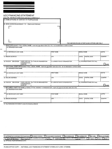 1 page - Insert UCC Financing Statement. 